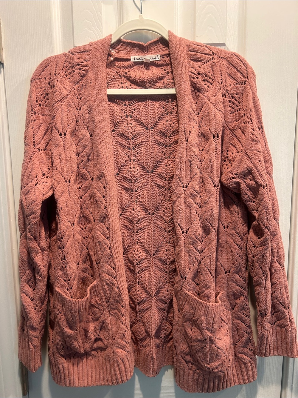 Heart N Crush Mauve Pink Chenille Knit Open Front Cardigan Sweater Size L